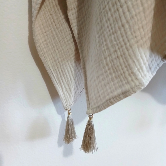 JM Collection Gauze Top Small Poncho Beaded Vacation Summer Boho Chic Tan - Picture 4 of 10